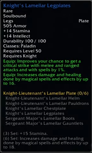 wow sod phase 3 knight's Lamellar legplate